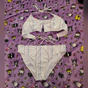 UNBRANDED (XL) Striped White Bikini Set